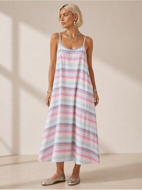 PACT Striped Maxi Dress Organic Cotton Sleeveless Sundress XL